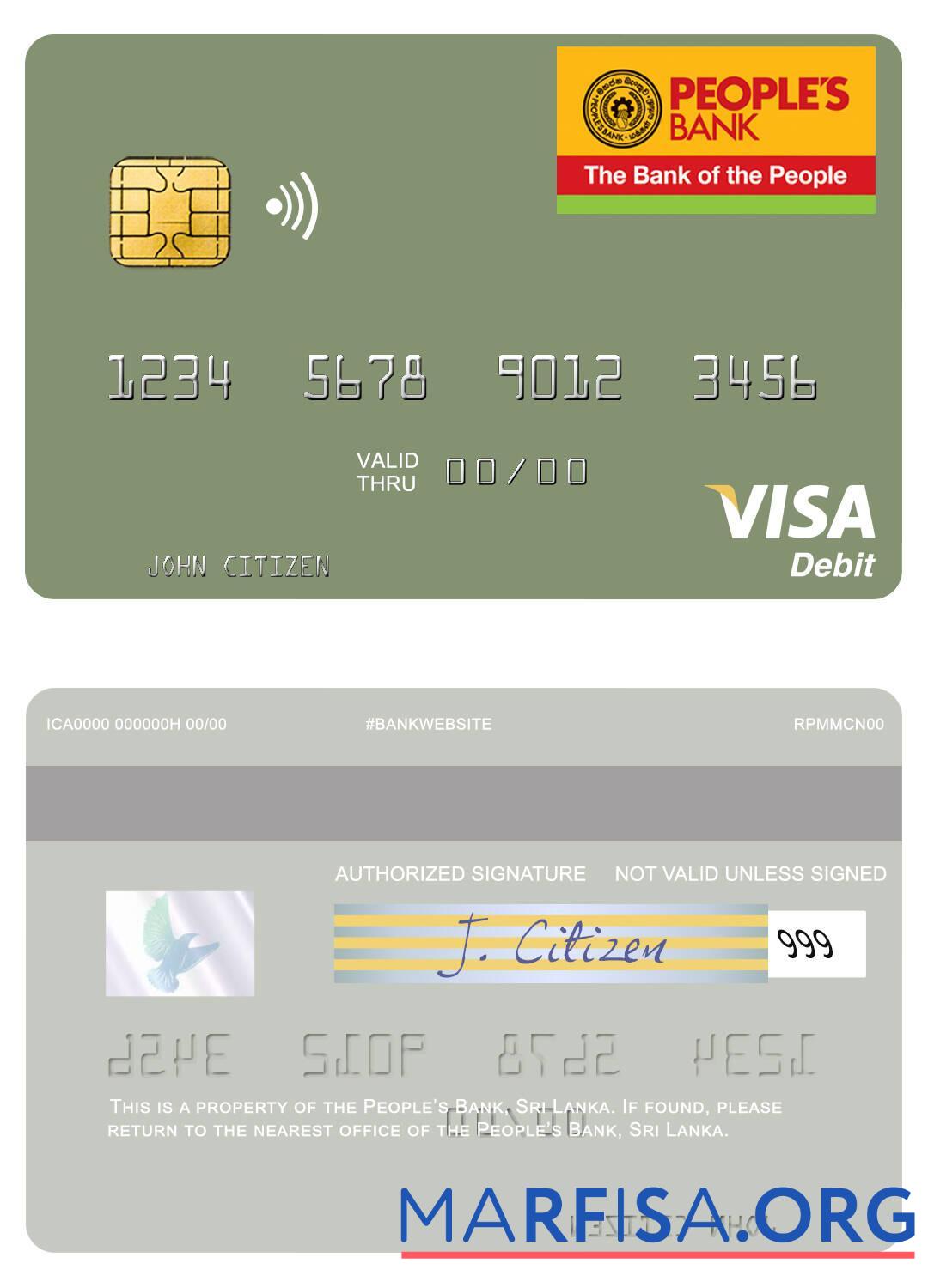 Blank Sri Lanka People’s Bank visa debit card sample